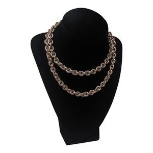 Monet Silver Tone Chain‎ Necklace Textured Single Strand Statement Jewelry